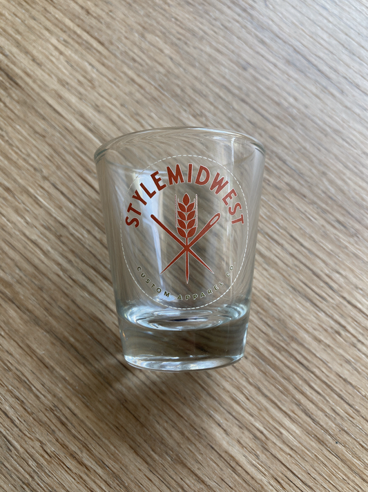 StyleMidwest custom shot glass with stitched patch design