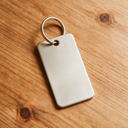 Blank metal keychain tag ready for custom engraving